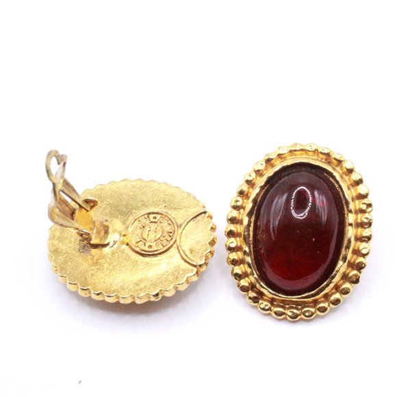 Edouard Rambaud Paris French Couture Deep Red Poured Glass Cabochon Earrings - Picture 6 of 6